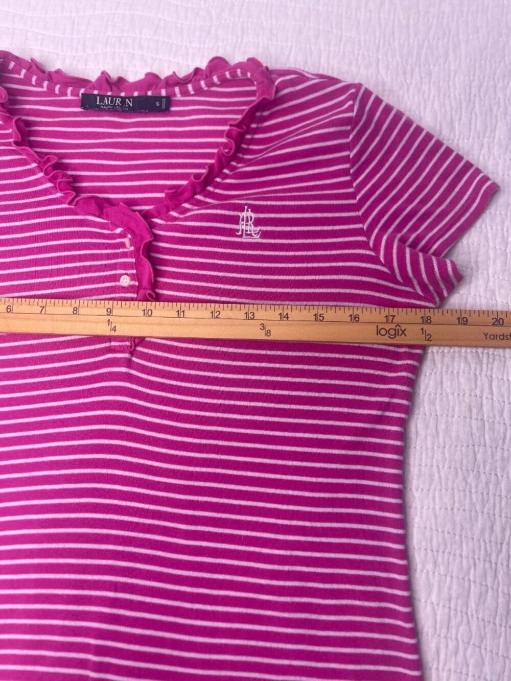 Lauren Ralph Lauren Pink White S Cotton Pajamas Short Sleeve Blouse Long Pants - Picture 10 of 11